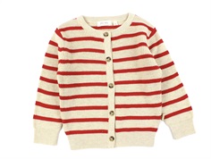Petit Piao off white/bright red striped knit cardigan